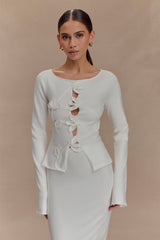 Alejandra Floral Long Sleeve Knit Top - White