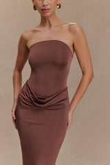 Madison Strapless Slinky Maxi Dress - Chocolate