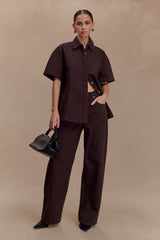 Maya Oversized Denim Shirt - Chocolate