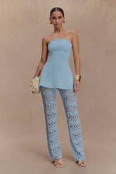 Trena Crochet Knit Pants - Sky Blue