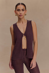 Malani Knit Top With Hardware - Chocolate