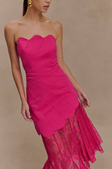 Aleena Satin And Lace Maxi Dress - Dragonfruit