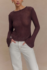 Isabella Long Sleeve Knit Top - Chocolate