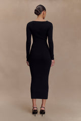 Culver Draped Twist Knit Midi Dress - Black