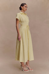 Aysha Buttoned Linen Midi Dress - Lemon
