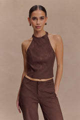 Logan Faux Suede Halter Top - Dark Chocolate