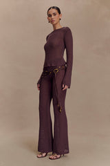 Enid Faux Leather Beaded Belt - Chocolate