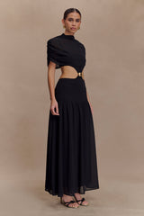 Georgina Chiffon Midi Dress - Black