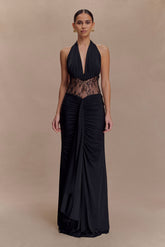 Bonnie Slinky And Lace Maxi Dress - Black