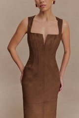 Liam Faux Suede Maxi Dress - Dark Chocolate