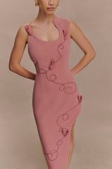 Virginia Suiting Embroidered Midi Dress - Burnt Rose