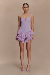 Calantha Ruffle Mesh Mini Dress - Lilac