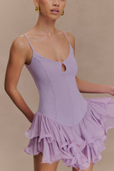 Calantha Ruffle Mesh Mini Dress - Lilac