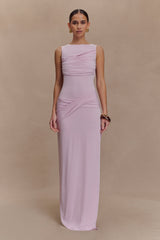 Henley Slinky Drape Maxi Dress - Baby Pink