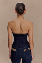 Tully Strapless Topstitch Denim Top - Indigo Blue