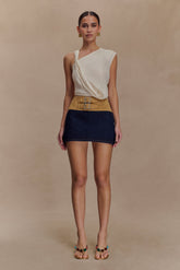 Miranda Faux Suede Belted Denim Mini Skirt - Indigo Blue