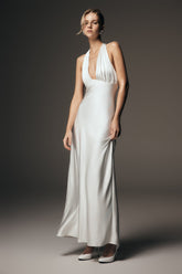 Alice Satin Halter Maxi Dress - White