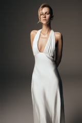 Alice Satin Halter Maxi Dress - White