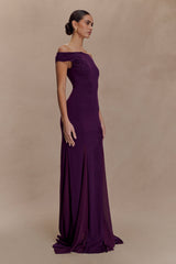 Nesta Embroidery Off Shoulder Knit Dress - Plum