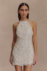 Adora Pearl Halter Mini Dress - White