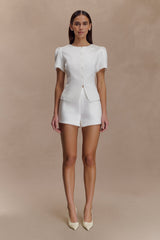 Anne Short Sleeve Satin Top - White