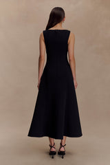 Callista Crepe A-Line Midi Dress - Black