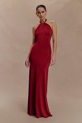 Elyna Slinky Halter Maxi Dress - Deep Red