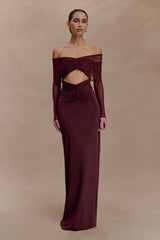 Rafaella Slinky And Mesh Maxi Dress - Mahogany