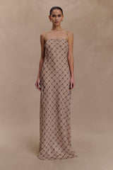 Silvana Chiffon Maxi Dress - Snake Check Print Mocha
