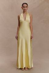 Alice Satin Halter Maxi Dress - Lemon