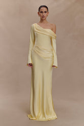 Iris Long Sleeve Satin Maxi Dress - Lemon