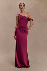 Dalia Off Shoulder Satin Maxi Dress - Mahogany