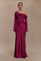 Iris Long Sleeve Satin Maxi Dress - Mahogany