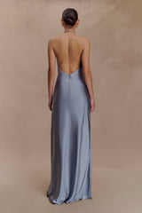 Bella Satin Halter Maxi Dress - Frosted Blue