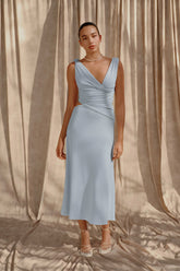 Raleigh Asymmetrical Slinky Midi Dress - Pale Blue