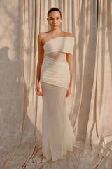 Dallas One Shoulder Mesh Maxi Dress - Ivory