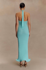 Melodie Halter Knit Maxi Dress - Cyan Blue