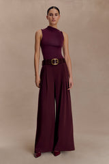 Hadleigh Sleeveless Slinky Top - Burgundy