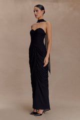 Micaela Chiffon Gathered Maxi Dress - Black