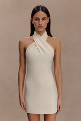 Christina Cross Over Mini Dress - Buttercream