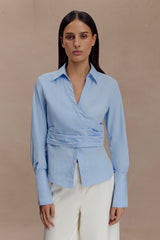 Eugenia Wrap Cotton Shirt - Blue