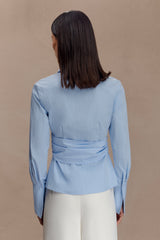 Eugenia Wrap Cotton Shirt - Blue