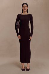 Cleona Merino Wool Ribbed Long Sleeve Maxi Dress - Deep Chocolate