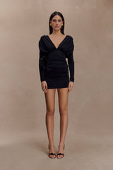 Hayden Long Sleeve Plunge Mini Dress - Black