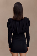 Hayden Long Sleeve Plunge Mini Dress - Black