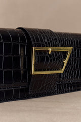 Jessica Faux Leather Crocodile Clutch - Black