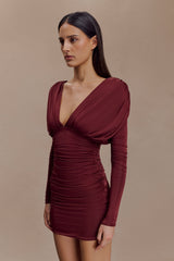 Hayden Long Sleeve Plunge Mini Dress - Burgundy
