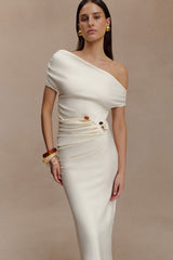 Kendra Scuba Jersey Midi Dress With Hardware - Ivory