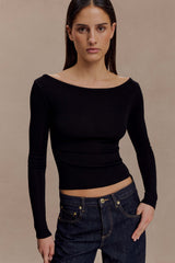 Paedyn Merino Wool Ribbed Long Sleeve Top - Black