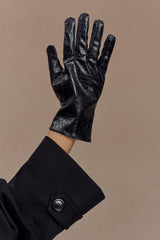 Atlas Faux Leather Crocodile Gloves - Black